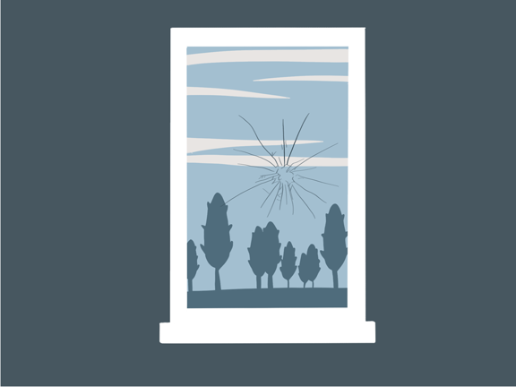 Illustrerat krossat fönster