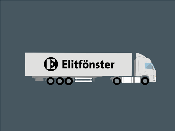 Lastbil med Elitfönsters logotyp