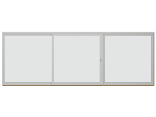 Skjutdörr Trä, en öppningsbar del i mitten, utsida stängd